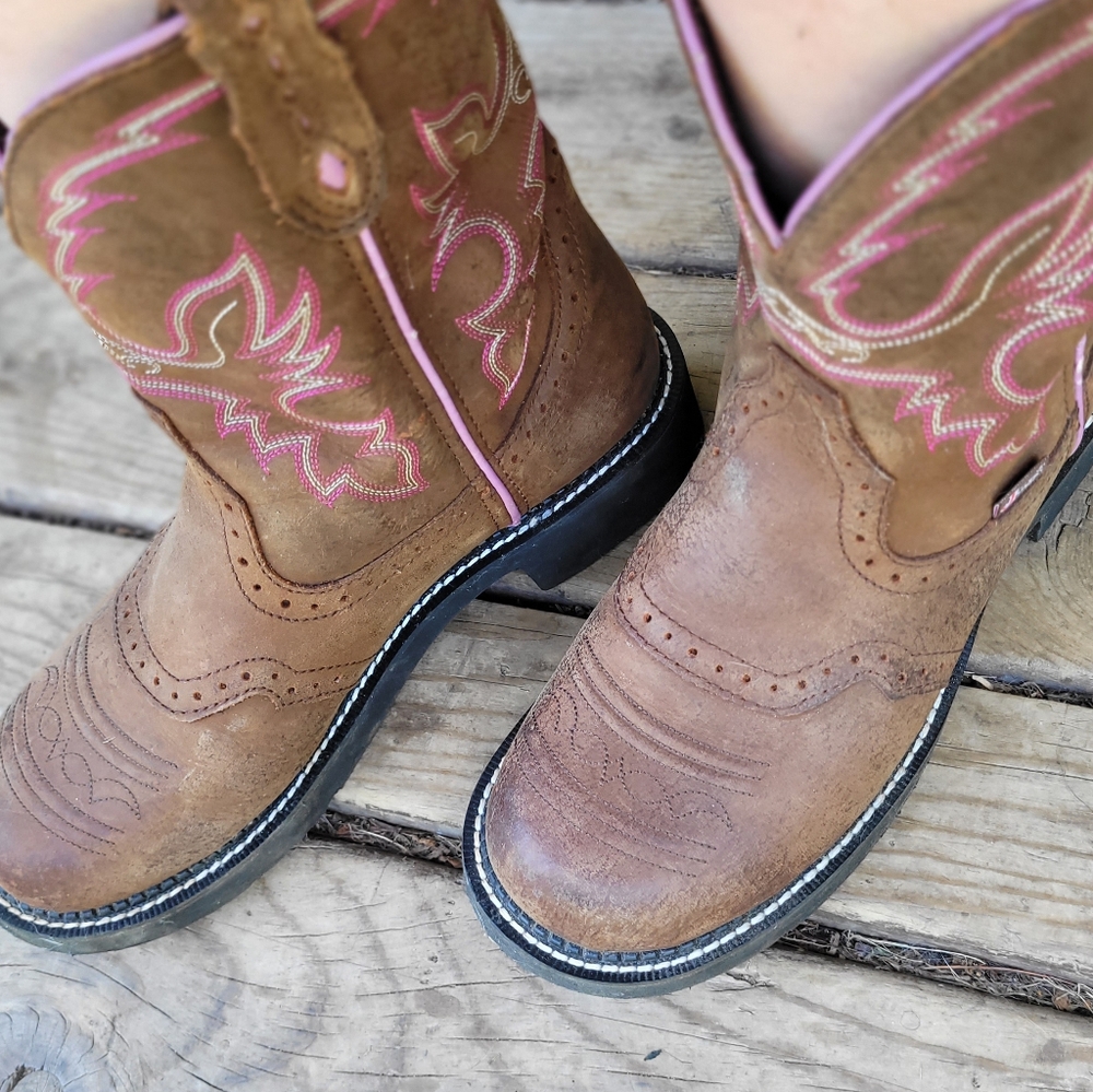 Justin Gypsy Cowboy Boots Womens Brown Leather Pull On Steel Toe 8" Size 8.5